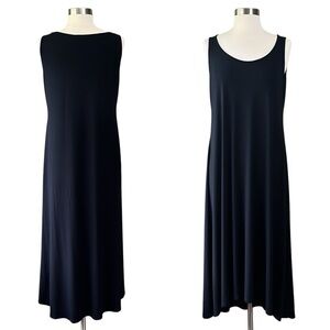 EILEEN FISHER High-Low Midi Tank Jersey Dress Black Size Small